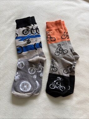 Men's Bicycle Pattern Crew Socks - Gray, Blue, Orange, Black